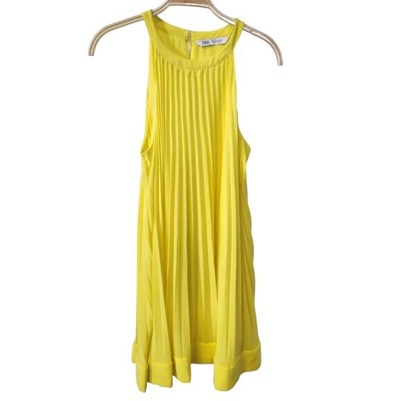 Zara Bright Yellow Halter Swing Pleated Lined Dress Size Small NWOT - Picture 1 of 7